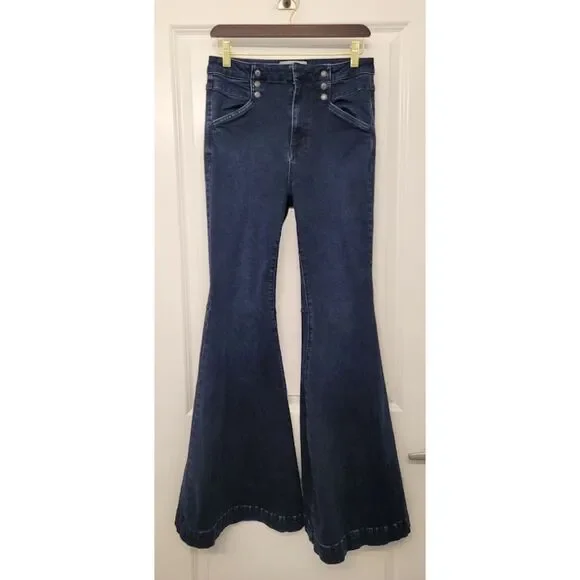 Free People Super Flare Bell Bottom Maddox Jeans 70s Boho Denim Pants Sz. 28 - Picture 2 of 12